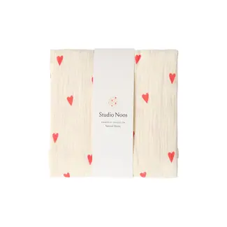 Studio Noos Swaddle Natural Hearts Rood-Naturel