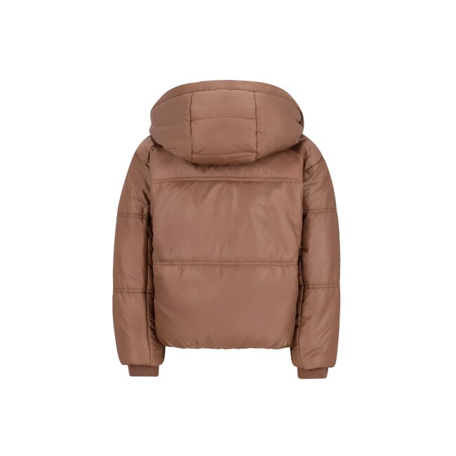 Aukje Flo girls short puffer hooded jacket 470 Choco