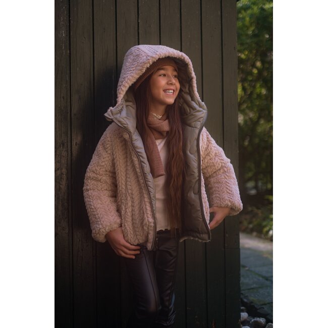 Aimee Flo girls reversible short hooded jacket 355 Army