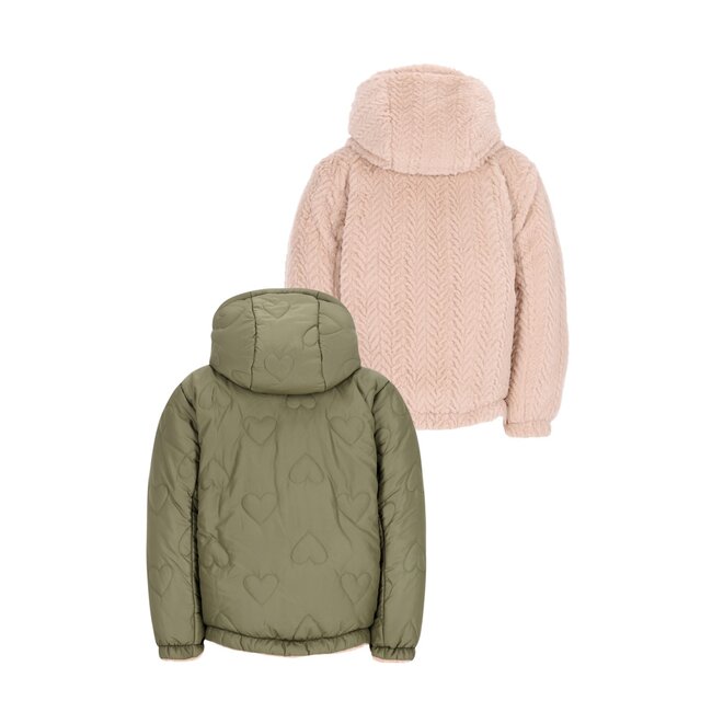 Aimee Flo girls reversible short hooded jacket 355 Army
