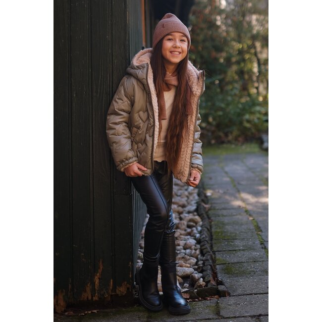 Aimee Flo girls reversible short hooded jacket 355 Army