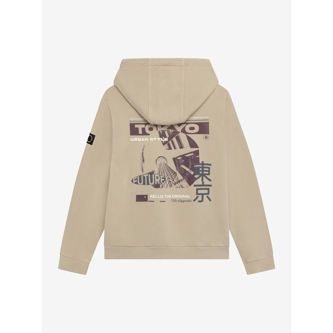 Hoodie Backprint Washed Brush  2118 Sand Sunset
