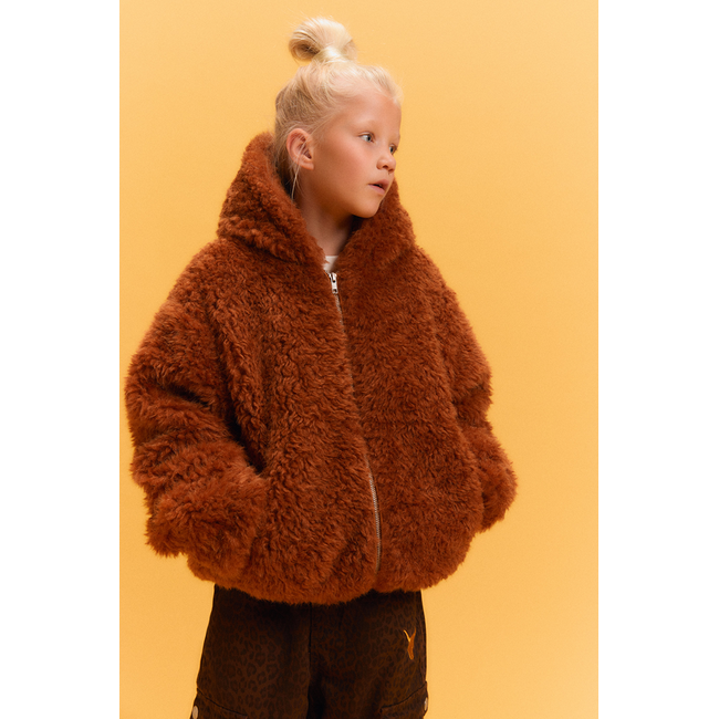 kids woven fur coat 666 Cognac
