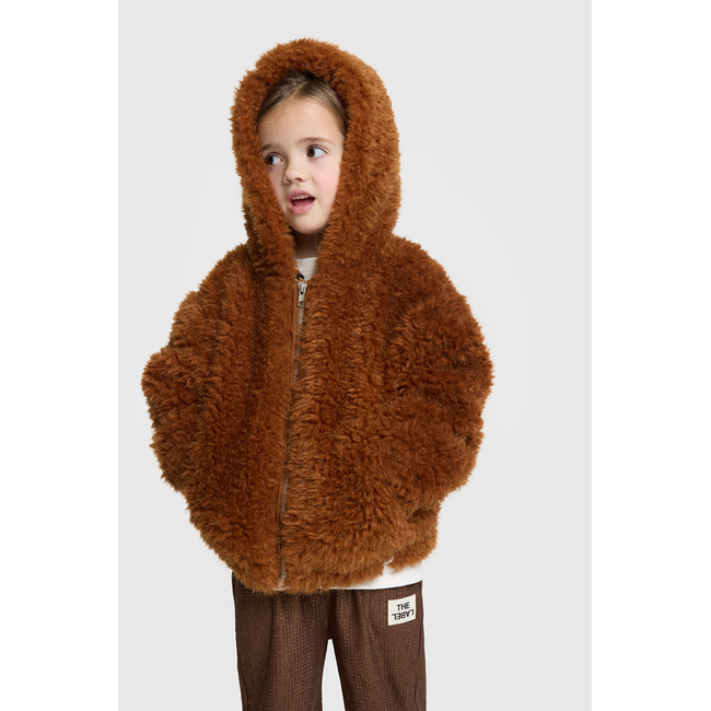 kids woven fur coat 666 Cognac