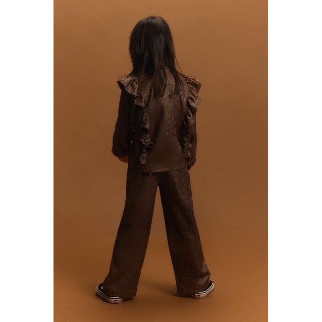 kids knitted shiny ruffle blouse 659 Warm Brown