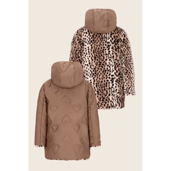 Anna Flo girls reversible midi hooded jacket 470 Choco