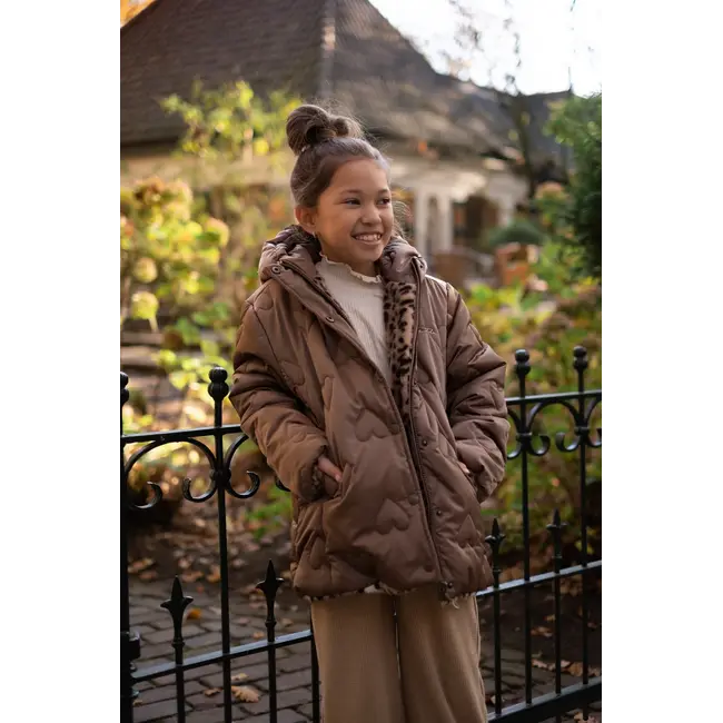 Anna Flo girls reversible midi hooded jacket 470 Choco