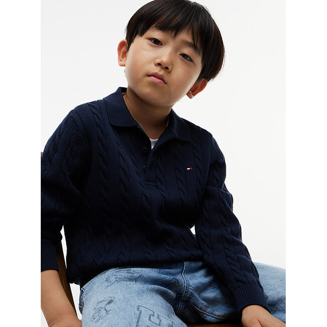 COTTON CABLE POLO SW, C1G Dark Blue