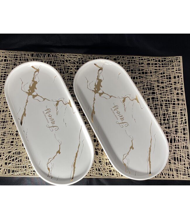Marmerlook serveerschaal met goudkleurige design