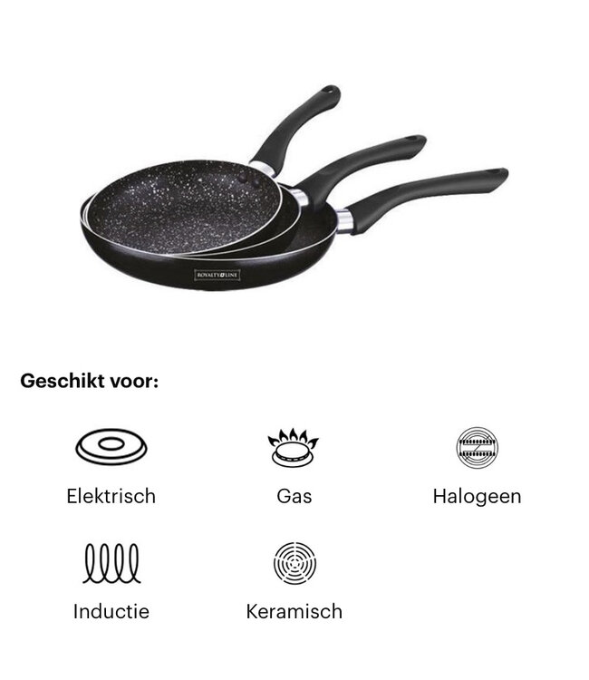 Royality line Royalty Line Koekenpannenset - 3-delig - Keramische Anti-aanbaklaag - Zwart