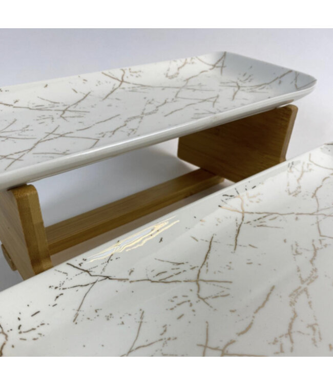 Hayal Schalenset Bambus Weiß / Gold 2-lagig - Marmordesign