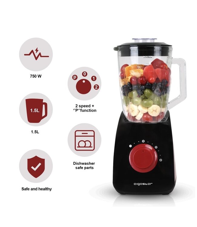 Aigostar  Pomegranate-Blender-Zwart/Rood