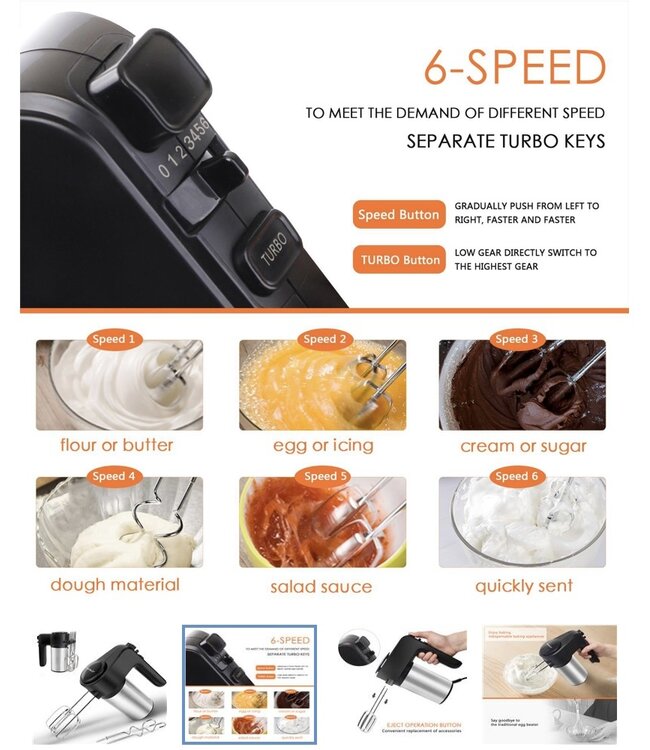 Aigostar  Hanson - Handmixer 300 Watt Zwart