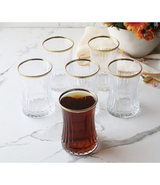 Pasabahce Elysia - Golden Touch - Verres à thé turcs avec bord doré - Lot de 6 - 170 ml -