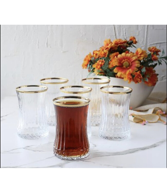 Pasabahce Elysia - Golden Touch - Verres à thé turcs avec bord doré - Lot de 6 - 170 ml -