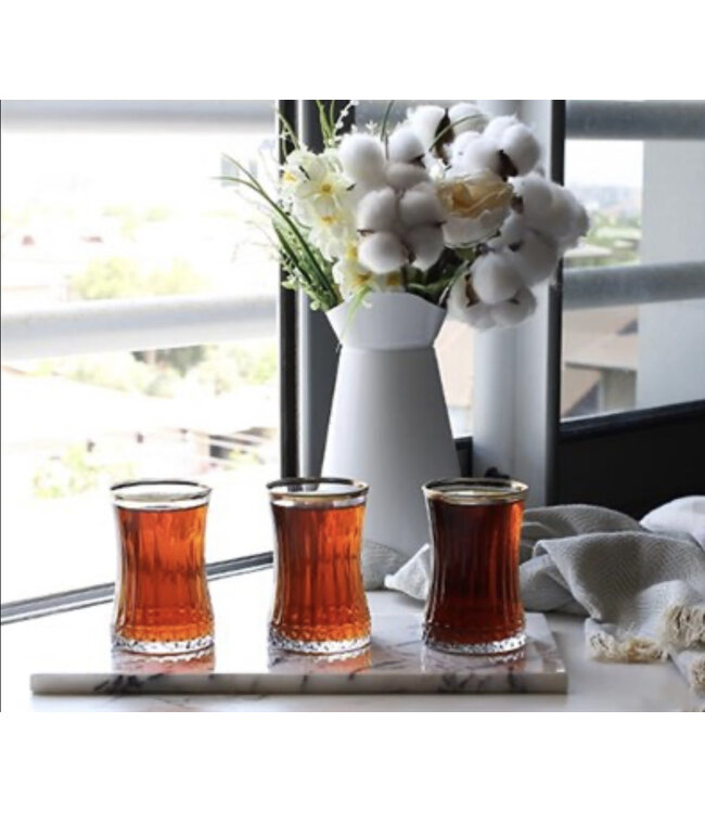 Pasabahce Elysia - Golden Touch - Verres à thé turcs avec bord doré - Lot de 6 - 170 ml -