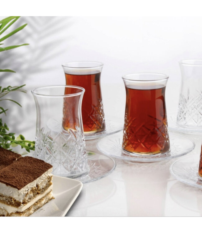 Pasabahce Timeless - Verres à thé turcs avec sous-verres - 12 pièces - 160 ML - 0,16 l - transparent