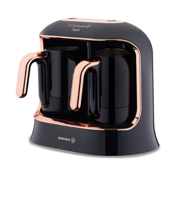 Korkmaz Kahvekolik Deluxe Twin  zwart roos gold Coffee Maker