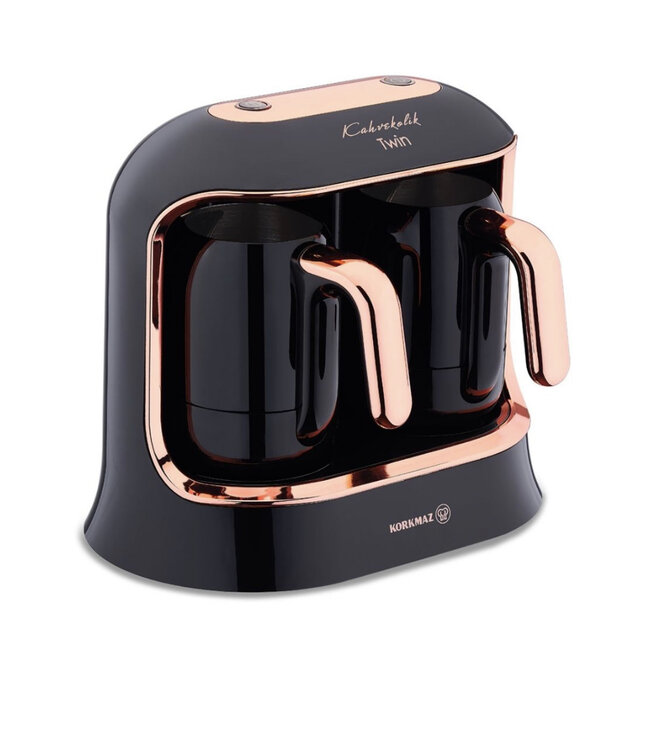 Korkmaz Kahvekolik Deluxe Twin  zwart roos gold Coffee Maker