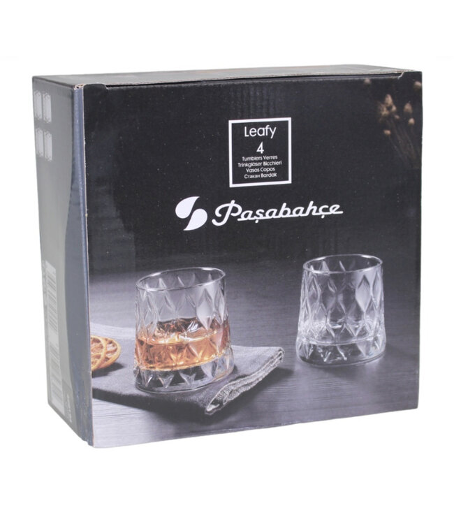 Pasabahce Leafy – Whiskeyglazen – Set van 4 – 300 ml