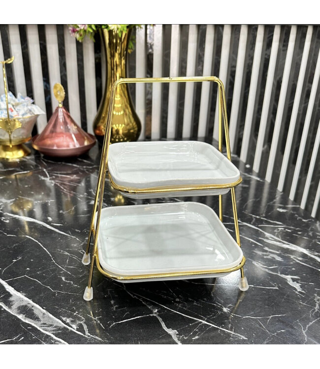 2-lagige Etagere mit goldfarbener Halterung