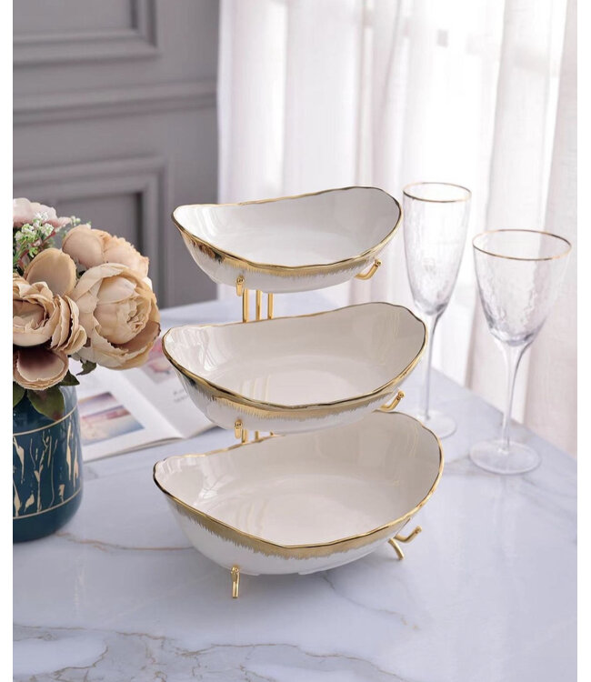 3-delige etagere met goudkleurige houder