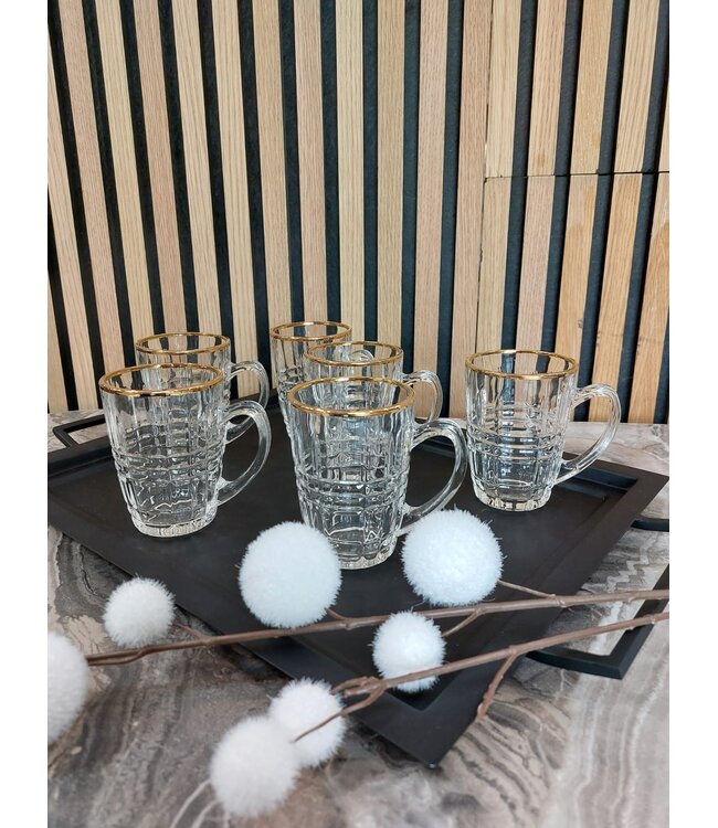 Verres à thé avec bord doré, 6 pièces