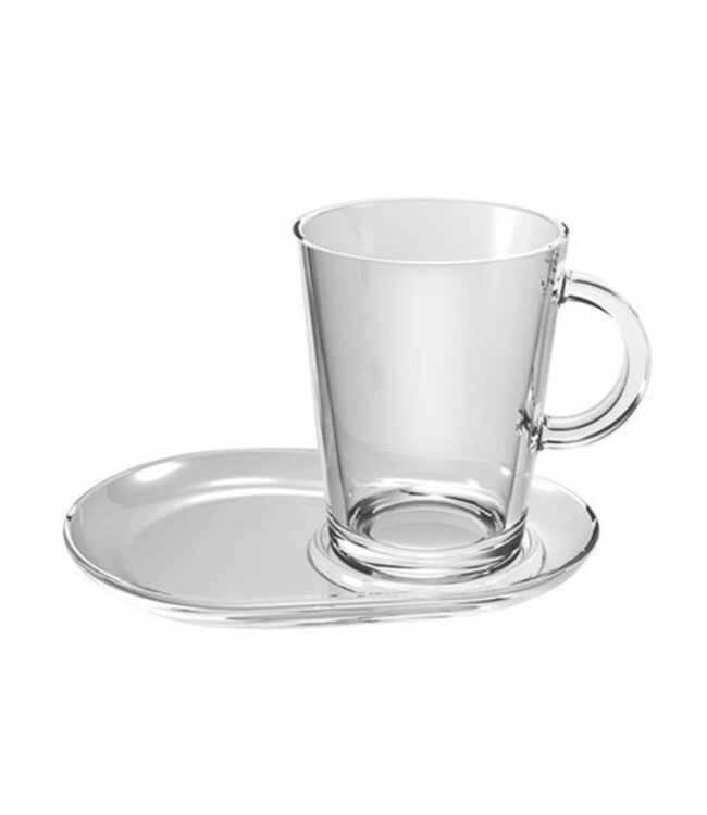 Pasabahce Tribeca Teeglas mit Untertasse 400 ml – Gehärtetes Glas – 2 Stück