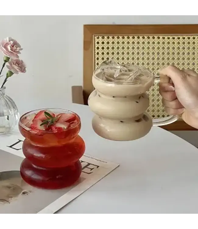 Tasse en verre à torsion ondulée | 2 pièces | 450 ml