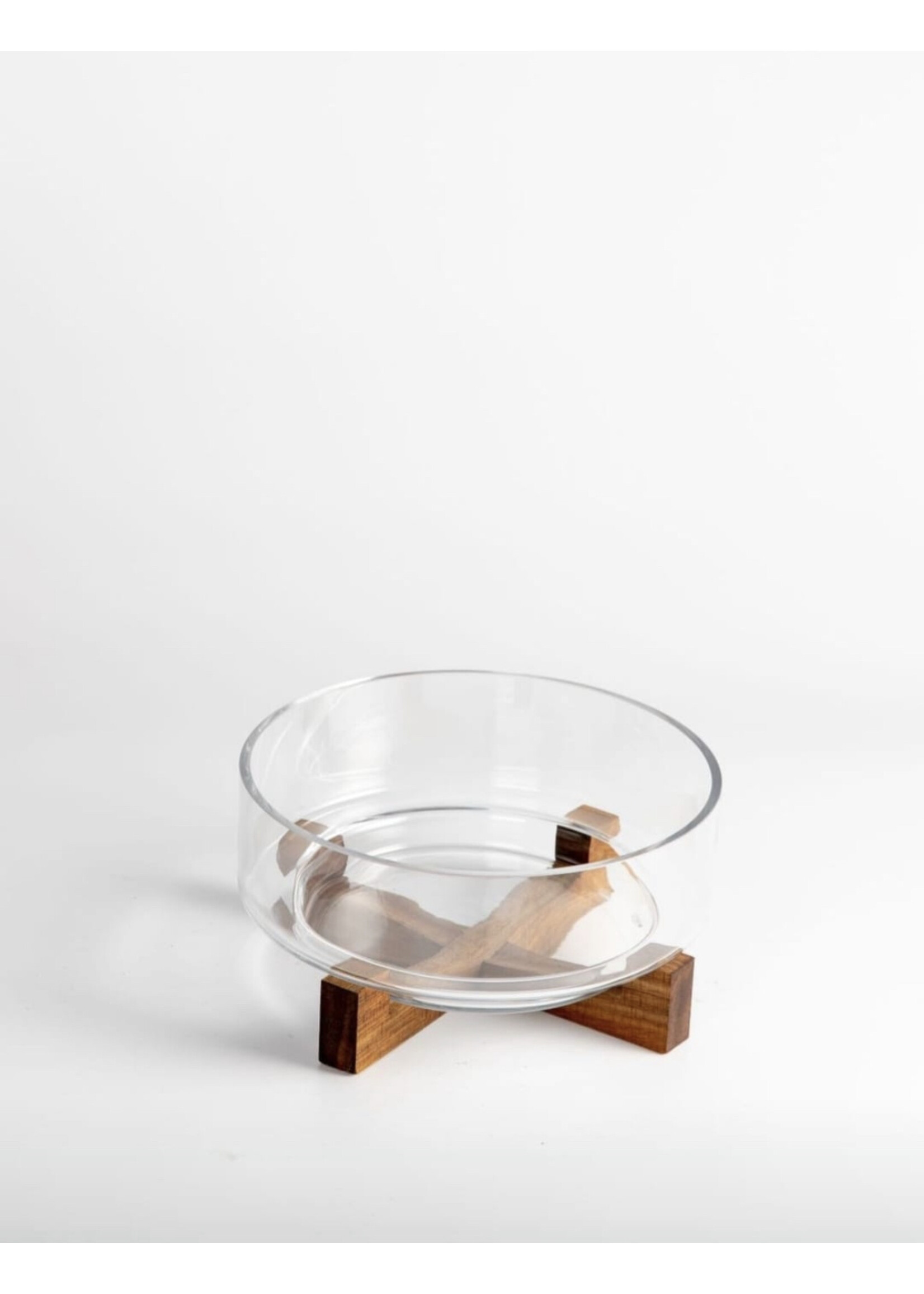Glasschale mit Akazienständer | 22 cm