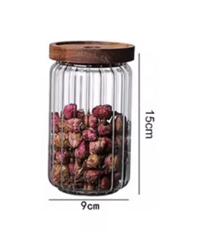 Voorraadpot ribbel met acacia houten deksel