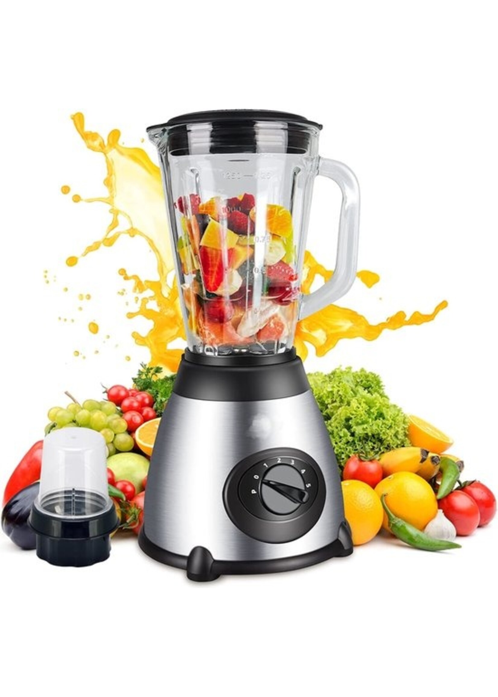 Royalty Line Blender - Smoothie Blender Met Grinder - 1.5 Liter - 3 Snelheden - RVS Met Glazen Kan - Blender To Go - Zilver