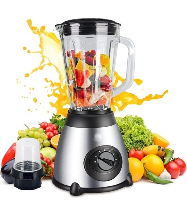 Royalty Line Blender - Smoothie Blender Met Grinder - 1.5 Liter - 3 Snelheden - RVS Met Glazen Kan - Blender To Go - Zilver