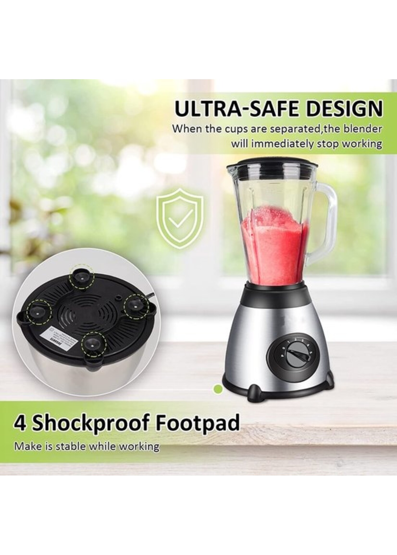 Royalty Line Blender - Smoothie Blender Met Grinder - 1.5 Liter - 3 Snelheden - RVS Met Glazen Kan - Blender To Go - Zilver