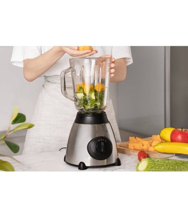 Royalty Line Blender - Smoothie Blender Met Grinder - 1.5 Liter - 3 Snelheden - RVS Met Glazen Kan - Blender To Go - Zilver