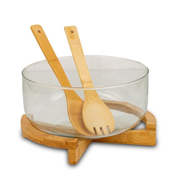 Saladier avec couverts à salade Verre TERRESTRIAL 24 cm, 4 l