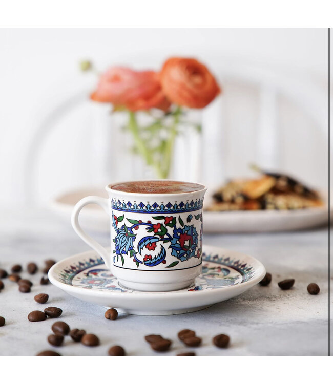 Kütahya Turkse koffiekopjes set van 6 met schotels