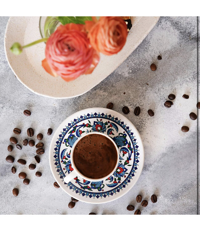 Kütahya Turkse koffiekopjes set van 6 met schotels