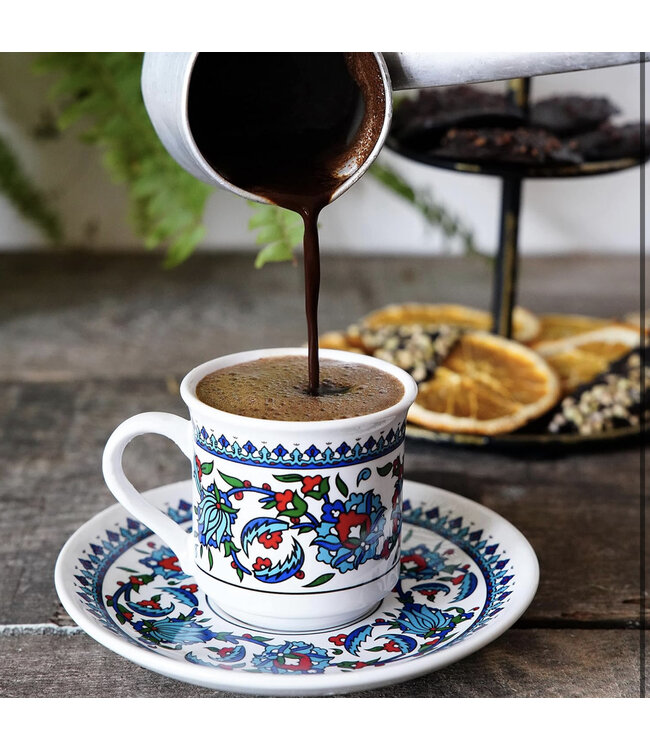 Kütahya Turkse koffiekopjes set van 6 met schotels