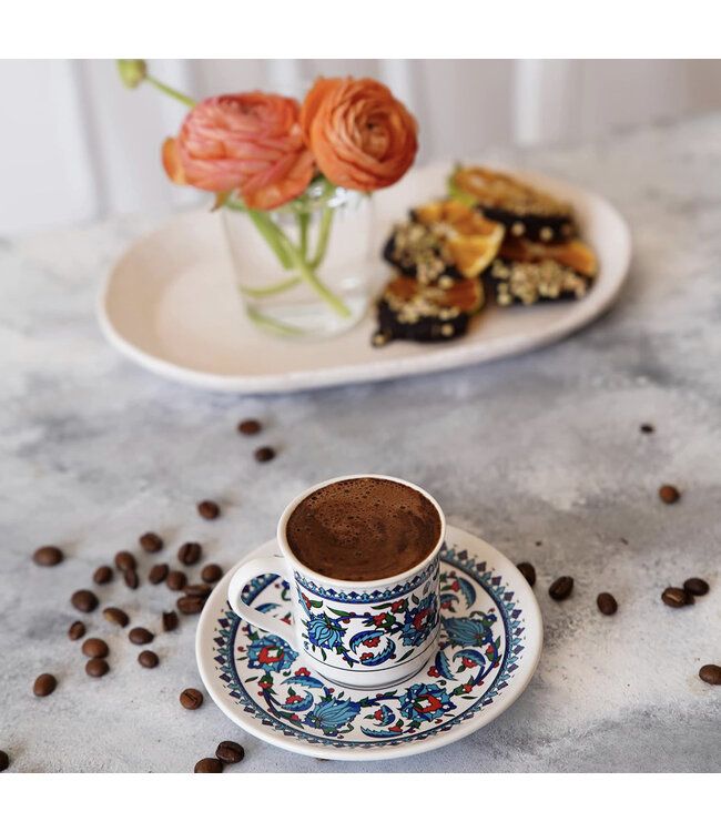 Kütahya Turkse koffiekopjes set van 6 met schotels