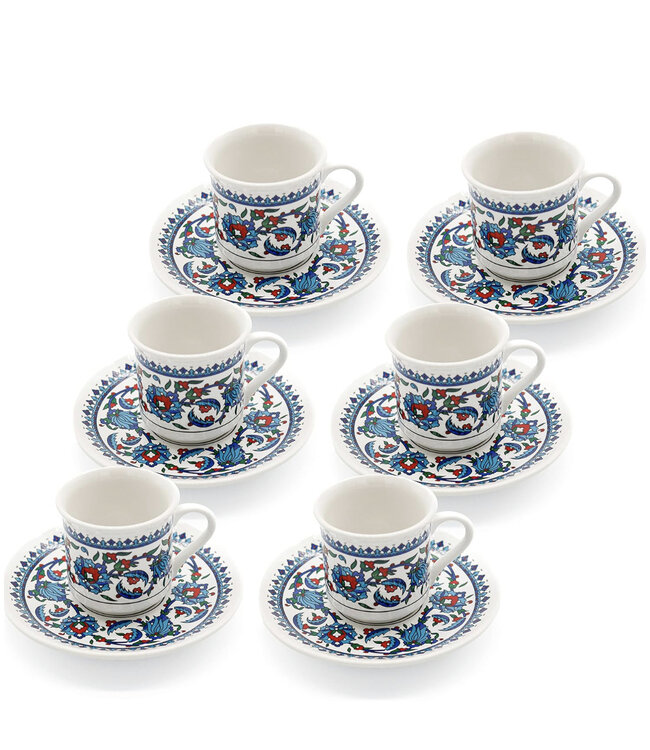 Kütahya Turkse koffiekopjes set van 6 met schotels