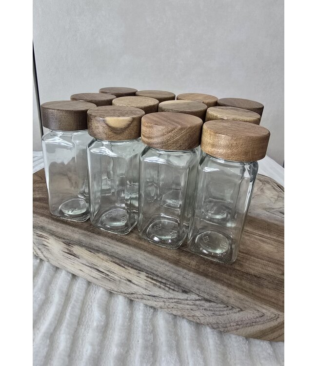 Kräutergläser mit Akazienholzdeckel | 12 Stück | 120 ml