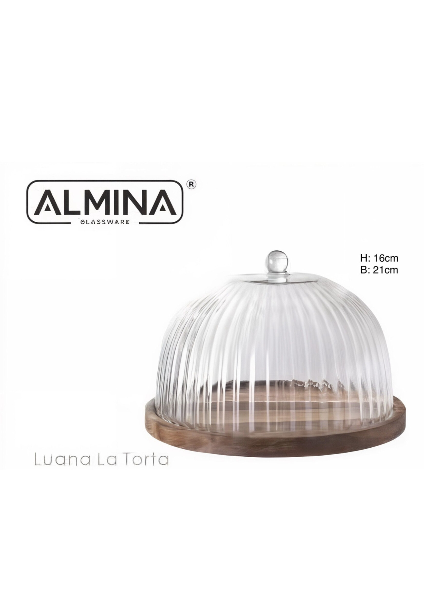 Almina Houten taartplateau met glazen deksel