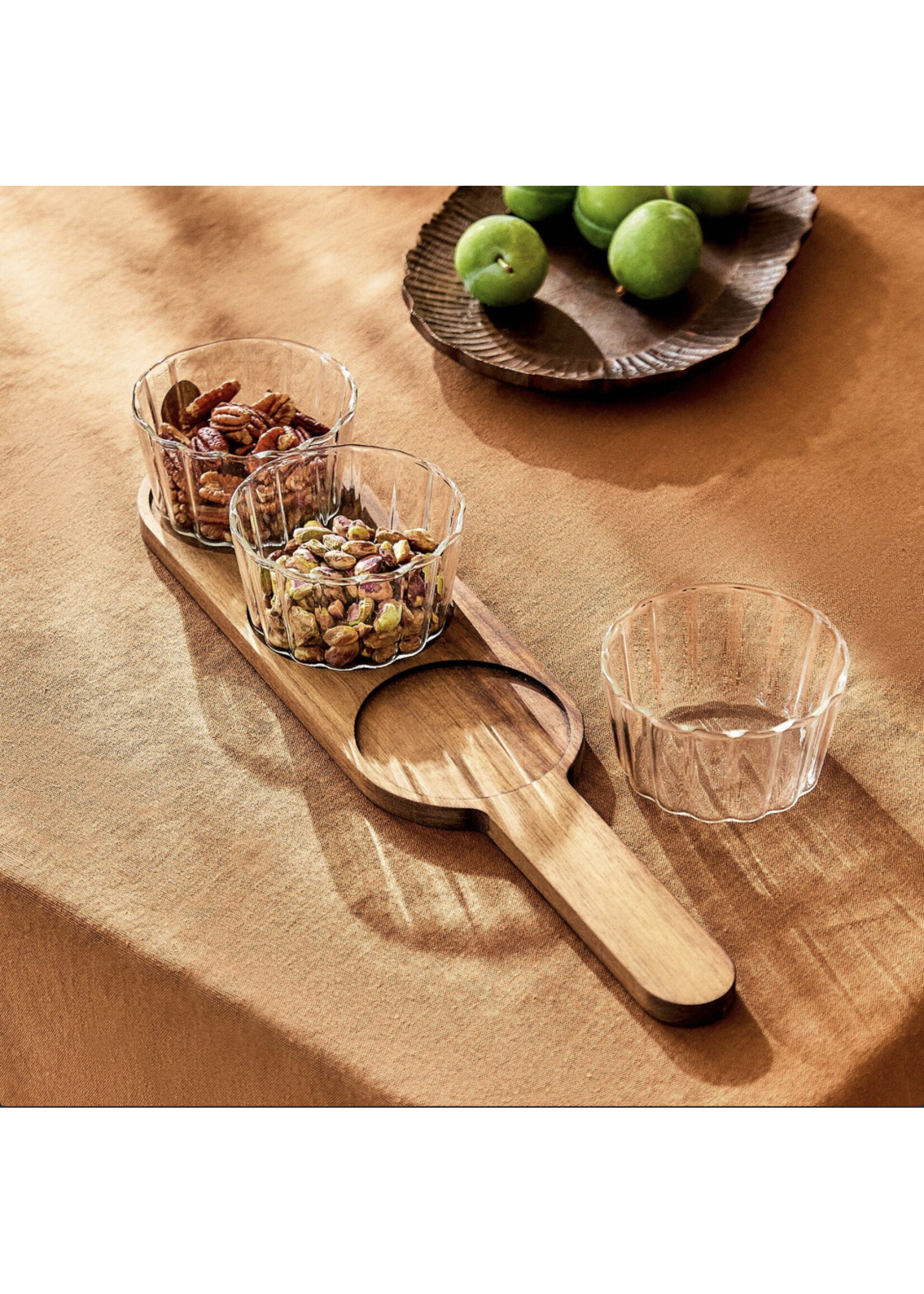 Almina Planche de service en bois d'acacia avec 3 bols en verre
