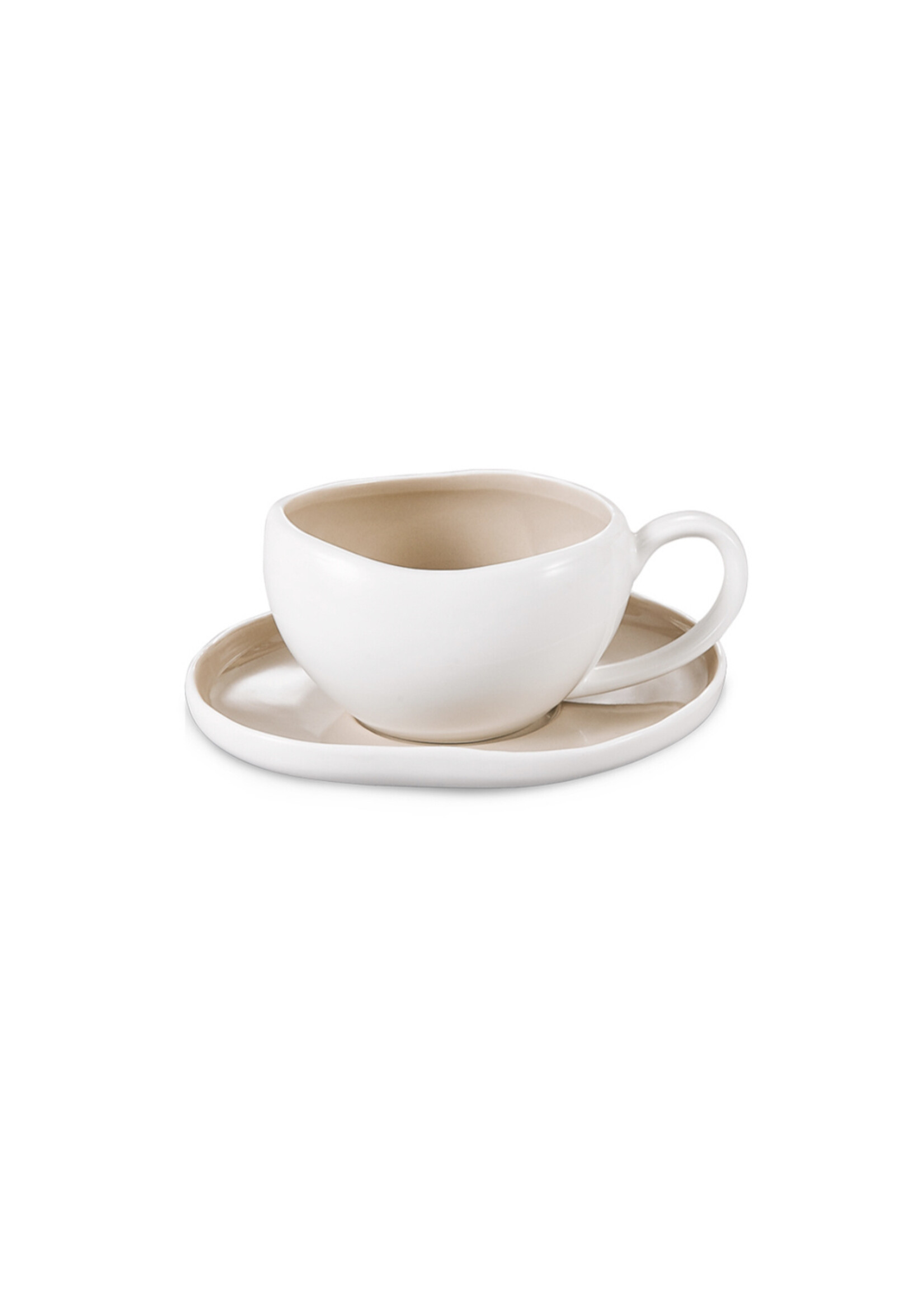 Livenza 6er-Set feine Porzellan-Kaffeetassen mit Untertassen – 200 ml – Weiß/Beige