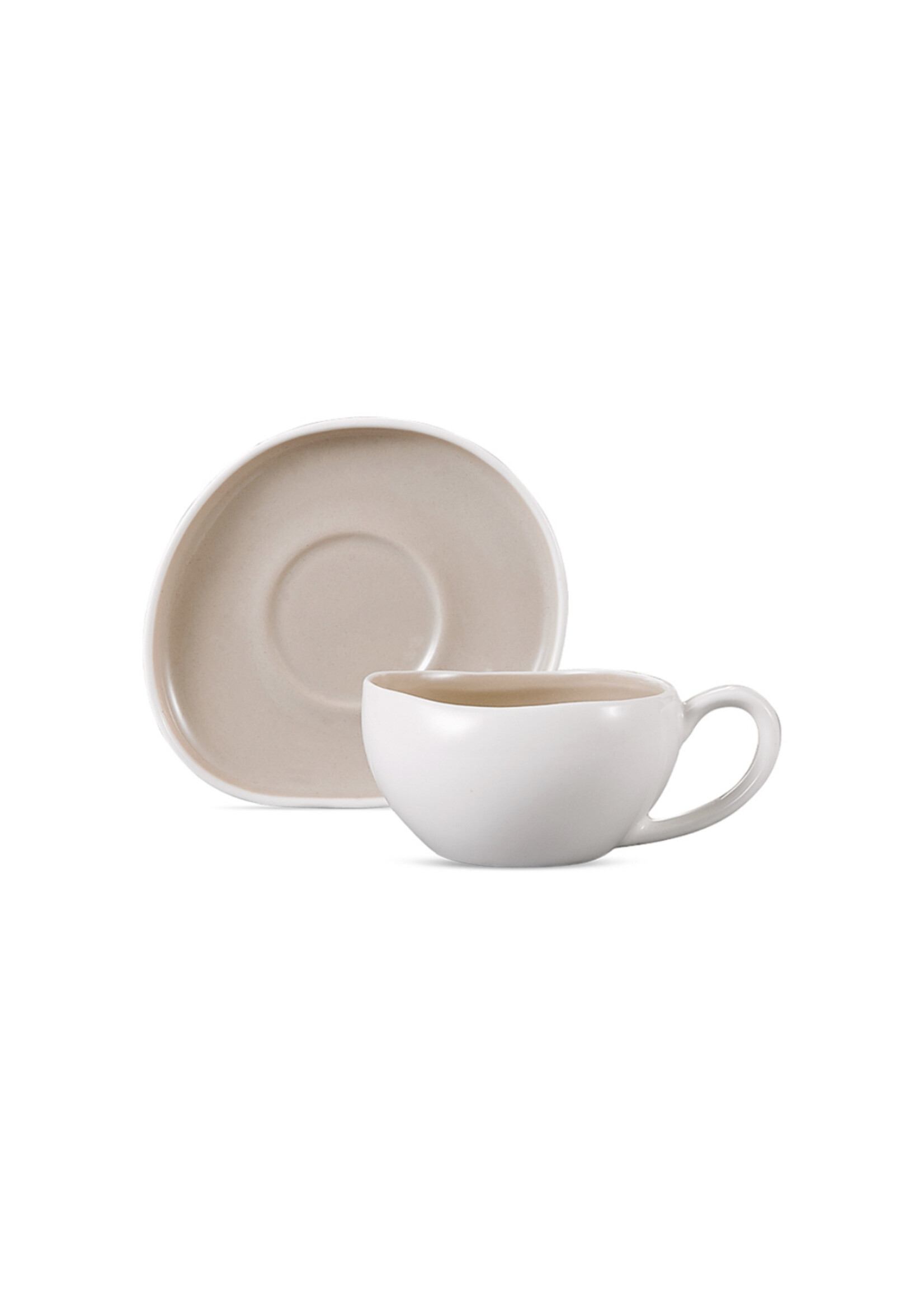 Livenza Set van 6 Fijn Porseleinen Koffiekopjes met Schoteltjes – 200 ml – Wit/Beige