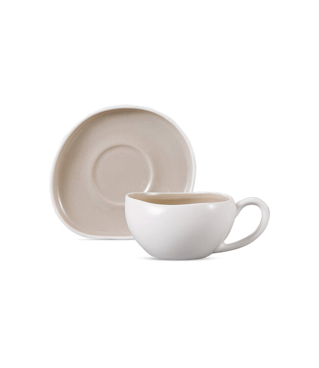Livenza Service de 6 tasses à café en porcelaine fine avec soucoupes – 200 ml – Blanc/Beige