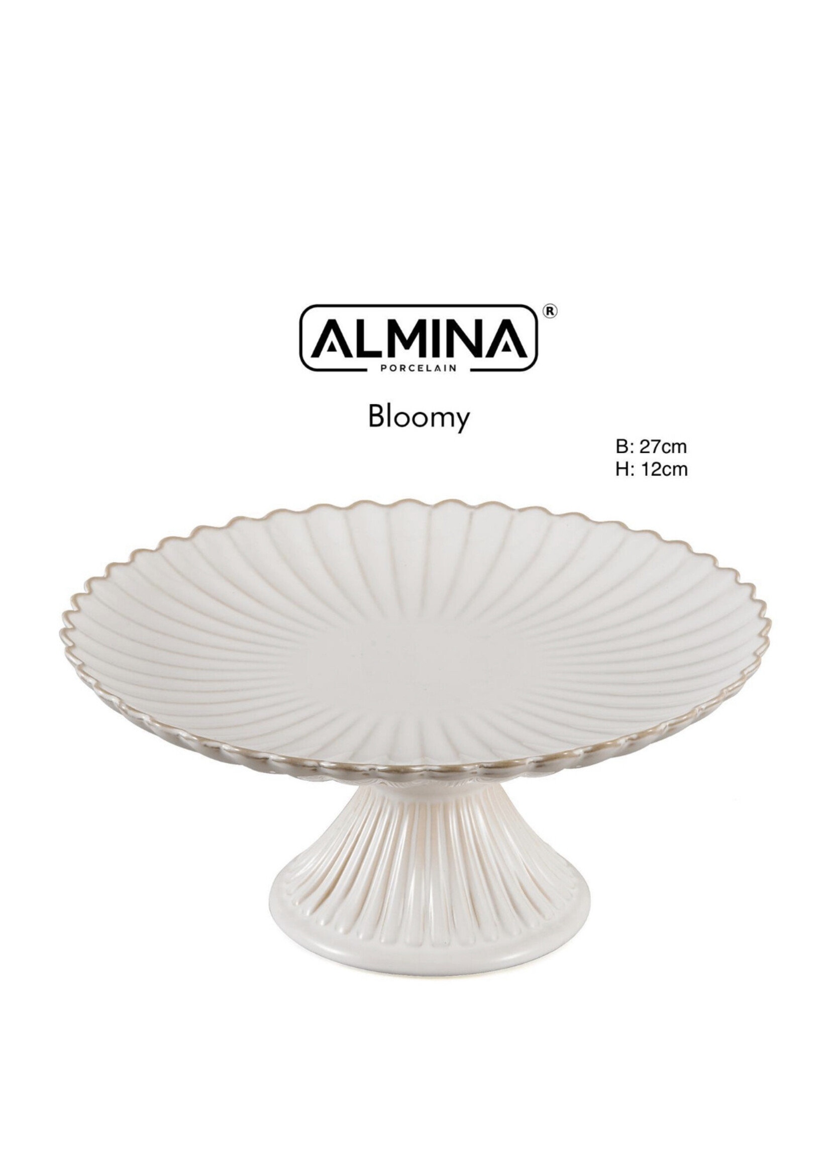 ALMINA Porselein – Bloomy Taartschaal op Voet (Ø 27 cm