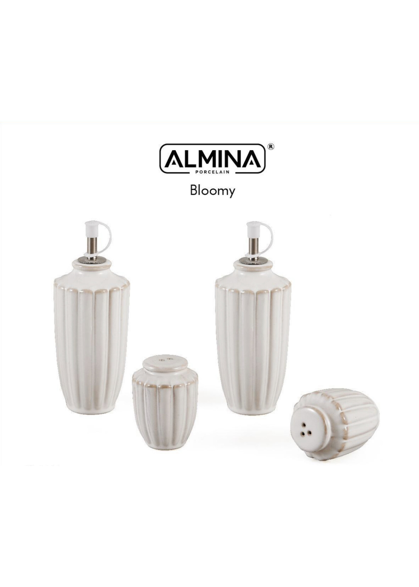 4-teiliges Set aus Almina-Essig-Öl-Flasche, Salz- und Pfefferstreuer