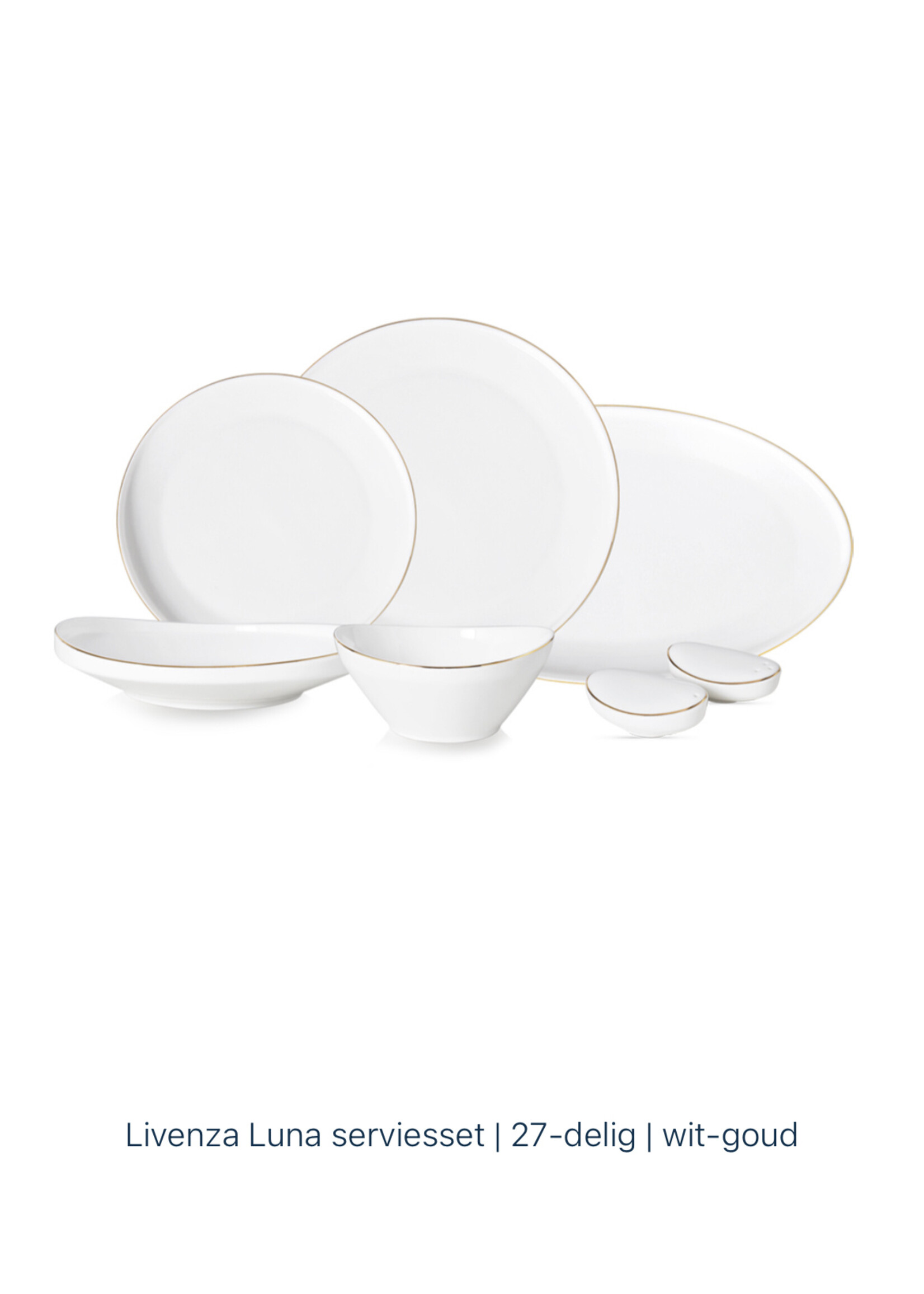 Levinza Luna – Service de table 27 pièces en porcelaine fine (blanche et dorée)